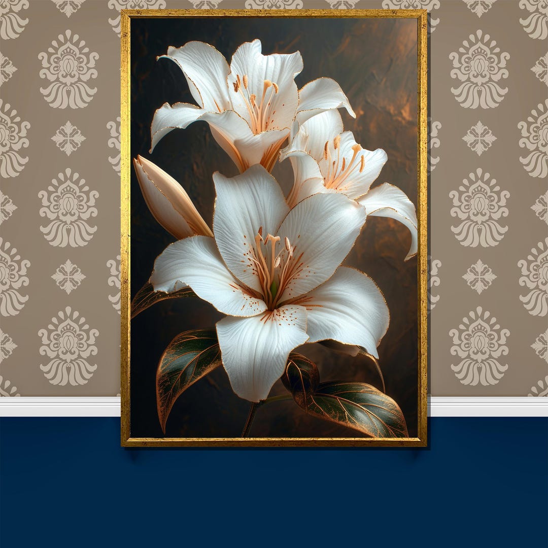Elegant Lily Flower Canvas Painting Gift, White Floral Wall Art for ...