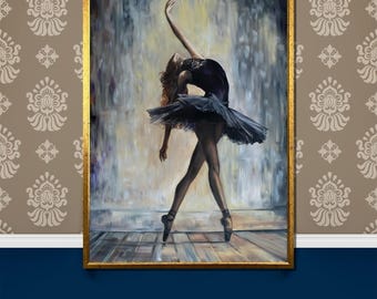 Stunning Black Ballerina Canvas Painting - Elegant Dance Wall Art - Perfect Gift for Ballet Lovers and Home Decor