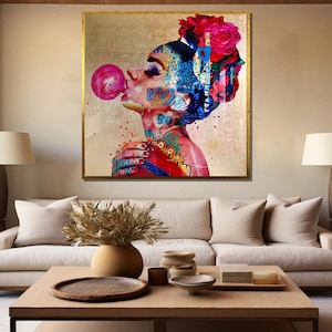 Colorful Pop Art Woman Canvas Painting - Graffiti-Inspired Modern Wall Art for Vibrant Home Decor and Unique Gift Ideas