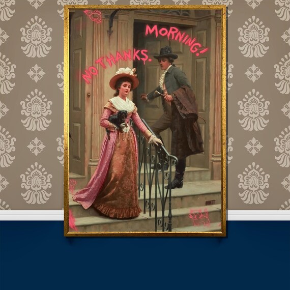 Funny Vintage Couple Canvas Painting - Witty Historical Art, Quirky Wall Decor, Perfect Gift for Humor Lovers and Unique Home Style