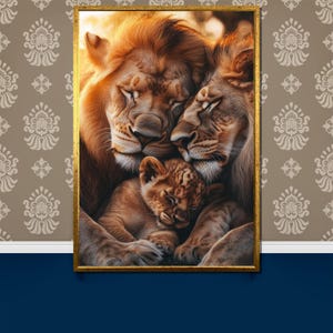 Heartwarming Lion Family Canvas Painting | Captivating Wildlife Art | Ideal Gift for Animal Lovers and Family Decor