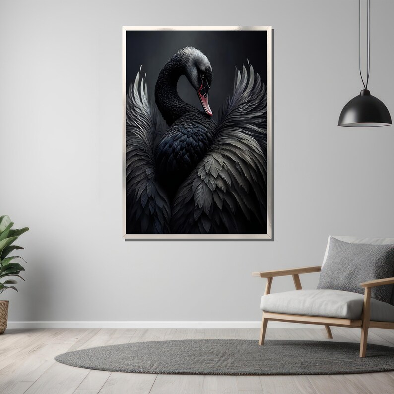 Majestic Black Swan Canvas Painting | Elegant Feathered Beauty Wall Art ...