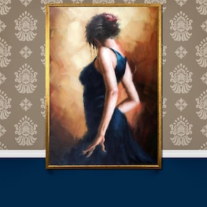 Cuadro en lienzo de una elegante bailarina de flamenco: elegante regalo de arte de danza, decoración de pared de cultura española, obra de arte flamenco moderna para el hogar.