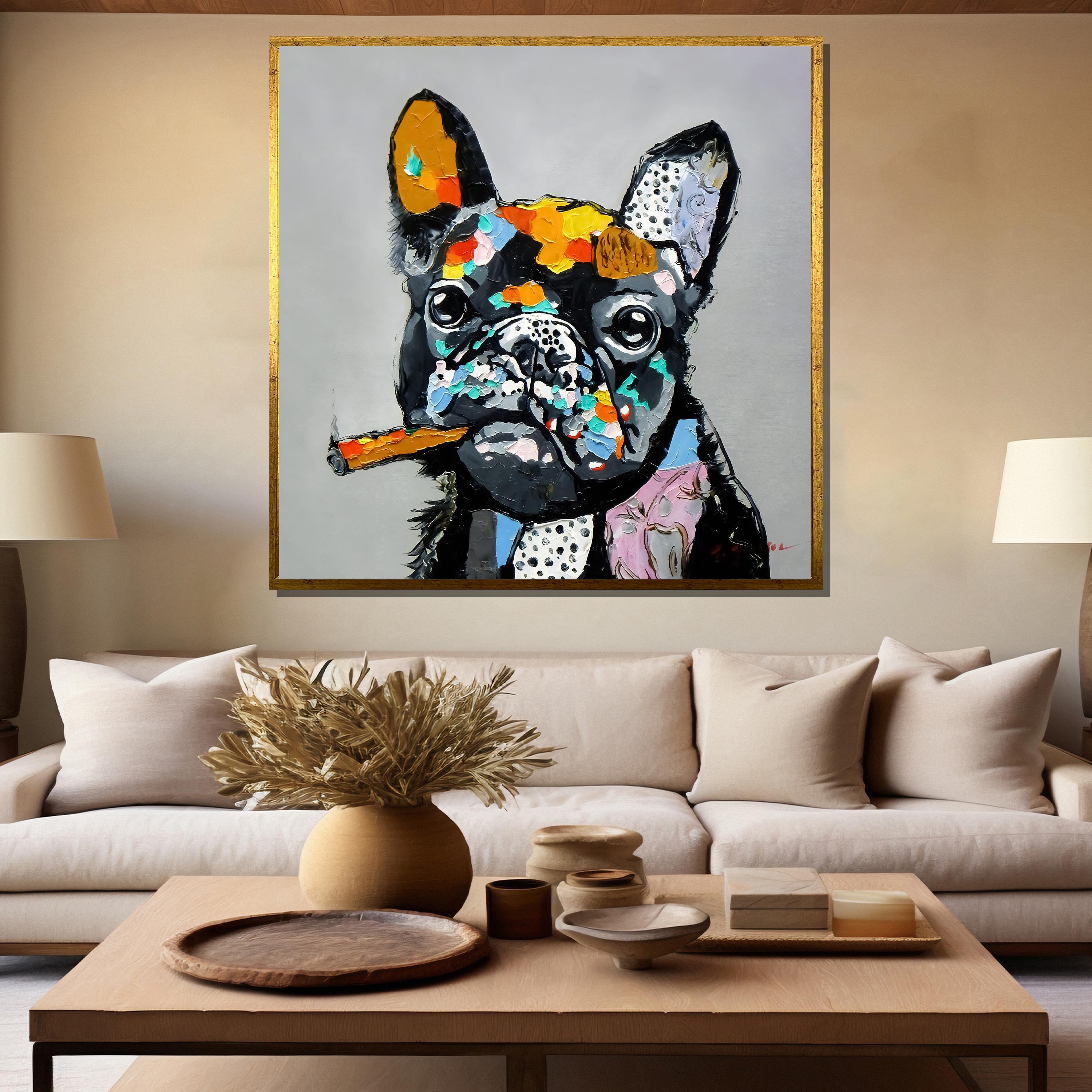 カラフルなフレンチブルドッグのキャンバス絵画 - 犬好きの方への