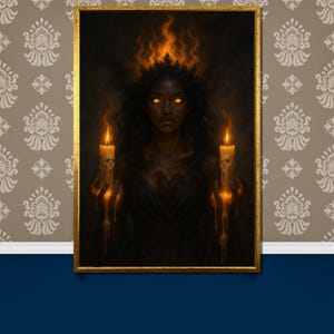 Candle-Bearing Flame Oracle – Dark Feminine Canvas Painting for Occult Fantasy Decor and Mystical Gift Inspiration