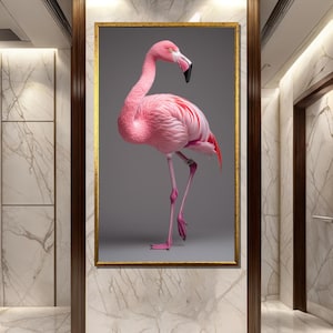 Pink Flamingo Canvas Painting, Tropical Bird Wall Art, Elegant Wildlife Print, Minimalist Nature Decor, Modern Animal Gift