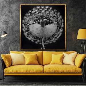 Elegant Ballerina Canvas Painting - Graceful Dandelion-Inspired Dance for Modern Wall Decor and a Unique Artistic Gift