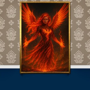 Phoenix-Born Flame Seraph – Majestic Fire-Winged Canvas Painting for Fantasy Art Collectors and Mystical Decor Gifts