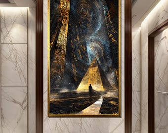 古代ピラミッドの壁画、エジプト上空のSF宇宙船、ヴィンテージ