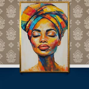 Colorful African Woman Canvas Painting Gift, Vibrant Headwrap Portrait, Modern Ethnic Wall Art for Unique Home Decor, African Art Canvas