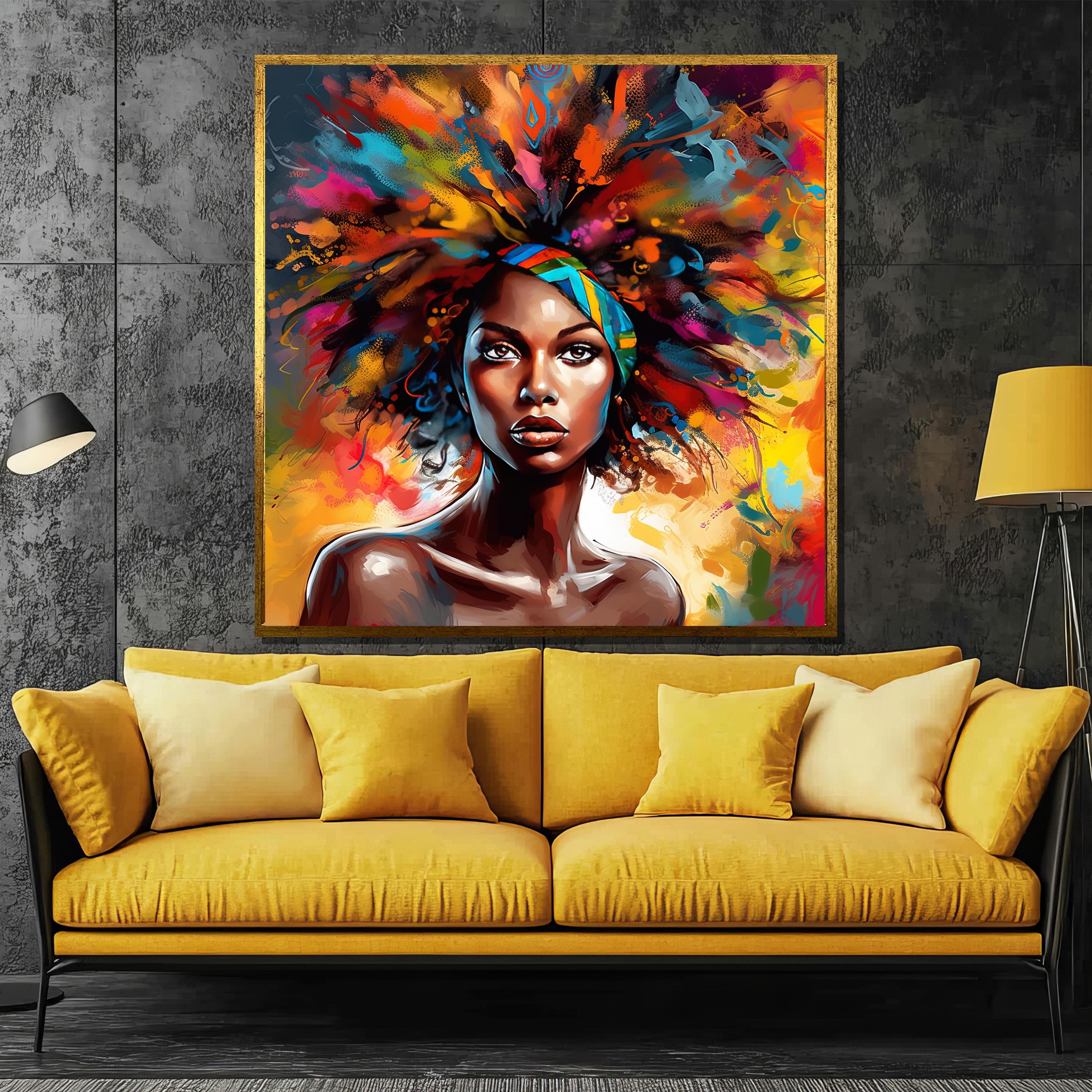 Bold and Colorful Afro Woman Portrait Canvas Painting, Vibrant Ethnic Art for Home Wall Decor, Unique Cultural Gift Idea