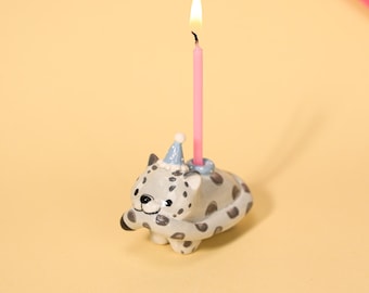 Décoration de gâteau léopard des neiges peint à la main animal bougeoir mignon chat sauvage Figurine Safari fête décor anniversaire souvenir cadeau