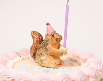 Écureuil pour gâteau lunatique bougeoir Adorable décoration d'anniversaire faite main Décoration de fête Unique Animal amusant Idée cadeau d'anniversaire mignon