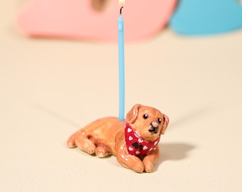 Golden Retriever pour gâteau en céramique, décoration de fête d'anniversaire de chien réaliste, figurine de poterie faite main mignonne, adorable amoureux des animaux de compagnie, cadeau souvenir d'art