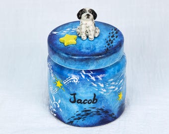 Urne personnalisée nuit étoilée galaxie pour pot commémoratif de cendres de chien nom personnalisé sculpture 3D boîte de crémation en céramique pont arc-en-ciel perte d'animal de compagnie