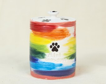 Pont arc-en-ciel personnalisé urne pour animal de compagnie commémoratif en céramique personnalisé cadeau de perte d'animal de compagnie poterie peinte à la main cadeau de perte de chien chat souvenir unique empreinte de patte