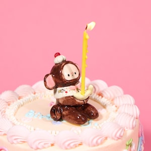 Kawaii Ceramic Monkey Cake Topper Brown Handmade Candle Holder Cute Pottery Animal Birthday Decor Whimsical Baby Shower Unique Gifts Kids