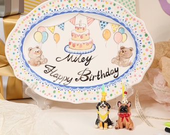 Assiette personnalisée joyeux anniversaire et décoration de gâteau pour animal de compagnie