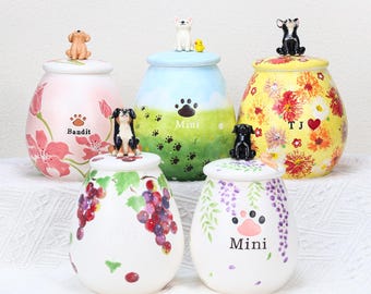 Custom Ceramic Pet Urn Floral Garden Meadow Sky Grape Vine Wisteria Memorial Jar 3D Dog Cat Sculpture Personalized Handpainted Ashes Box