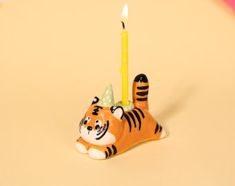 Tigre pour décoration de gâteau en céramique fait main Mini Figurine bougeoir décoration de fête d'anniversaire cadeau fantaisiste à collectionner animaux fournitures de fête
