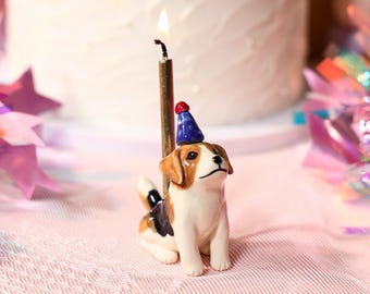 Décoration de gâteau chien beagle chapeau de fête en céramique peint à la main anniversaire figurine bougeoir poterie lunatique mignon chiot déco cadeau amoureux des chiens
