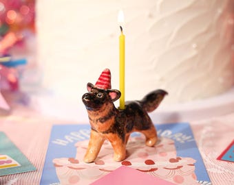 Mignon berger allemand décoration de gâteau bougie lunatique chien chapeau de fête Figurine Adorable animal de compagnie bougie d'anniversaire ludique chiot gâteau décoration cadeau