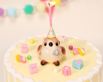 Décoration de gâteau oiseau marron crème, bougeoir en céramique, mignon poussin fait main, décoration de gâteau d'anniversaire pour baby shower, cadeau souvenir de printemps