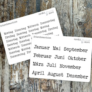 Stickerbogen - Schreibmaschine | Kalender-Sticker | Wochentage und Monate | Bullet Journal | Planer Sticker | Scrapbooking | Journaling