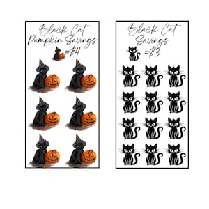 Black Cat Halloween Low Income Savings Challenge, A6 3 x 6 Printable PDf