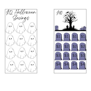 Halloween Ghosts and Tombstones Savings Challenge Low Income, A6 3 x 6 Printable PDF