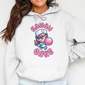 Cute Kawaii Nurse Cartoon Hoodie, Adorable Nurse Graphic Sweatshirt, Kawaii Nurse Anime Hoodie, Gratitude Kawaii Style Pullover Gift for her