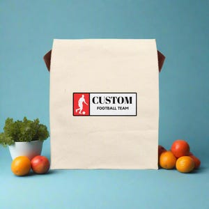 Canvas Lunch Bag, Soccer Football Personalized Name Gift for Sports Fan, Team Spirit Bento Box with Utensils, Custom Lunch Tote, Insulated