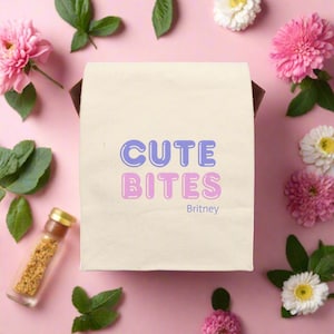 Cute Bites Canvas Lunch Bag with Strap | Personalized Tote, Eco-Friendly Lunchbox, Kids Bag, Back to School, Unique Gift