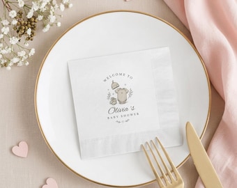 Neutral Baby Shower Napkins, Personalized Cocktail Napkins, Minimal Baby Shower Decor, Custom Name Party Napkins, Elegant Table Decor