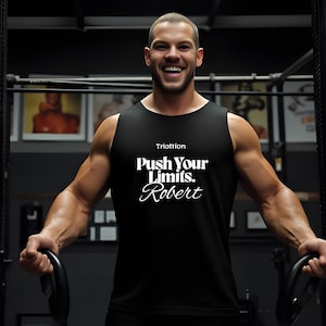 Personalized Unisex Tank Top  Custom Gym Workout Gift for Her Him Dyed Sleeveless Shirt Muscle Tee Fitness Personalized Vest Triathlon