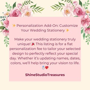Personalization Add-On: Tailor Your Wedding Stationery Custom Design Fee Personalized Wedding Templates
