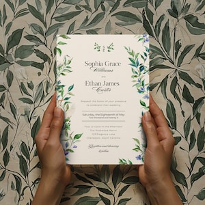 Convite de casamento elegante com garça: graça atemporal para o seu dia especial. Convite de casamento com design sereno de garça, perfeito para inspiração na natureza.