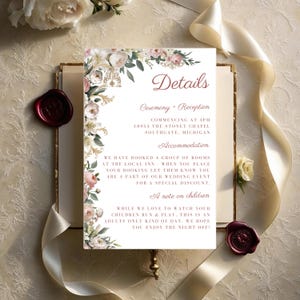 Victorian Wedding Details Card Elegant Floral Invitation Suite Custom RSVP Vintage Botanical Design