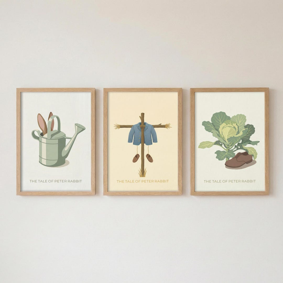 Peter Rabbit Prints Set of 3, Minimalist Beatrix Potter Nursery Wall ...