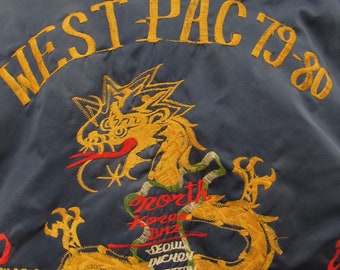 Vintage 70s Military Tour Jacket North Korea Phillipines Singapore Australia HongKong Dragon Medium