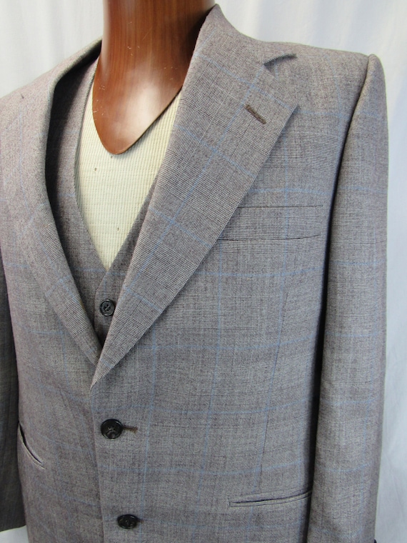 44 L Vintage Oscar De La Renta Sports Coat  Blue Tweed Sports Coat  Wool Check Blazer  Designer Blazer Blue Fine Wool Size 42 L