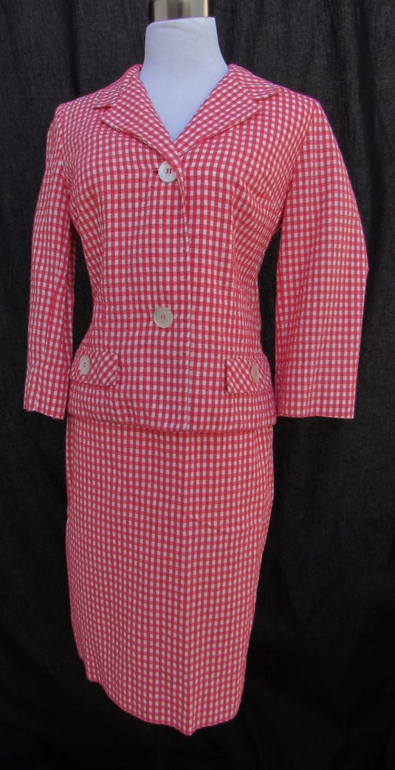 50s Vintage 60s Red and White Gingham Checkered S