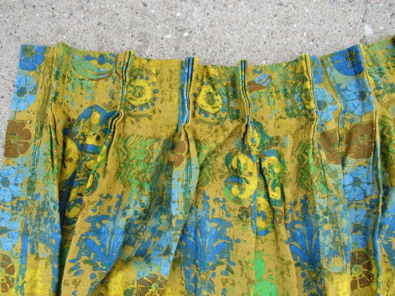 MCM Vintage 60s Classic Mid Century Modern Pinch Pleat Drapes Pleated 45x45 Each Panel Blue Green Curtains 90 x 45 Total