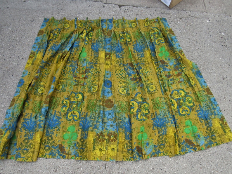 MCM Vintage 60s Classic Mid Century Modern Pinch Pleat Drapes Pleated 45x45 Each Panel Blue Green Curtains 90 x 45 Total