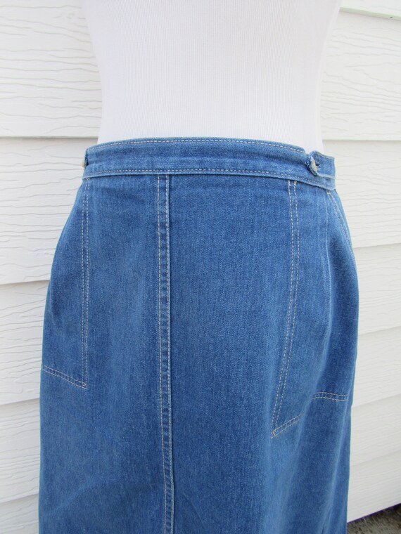 1970s Vintage Cotton Denim Wrap Skirt Medium M Kne