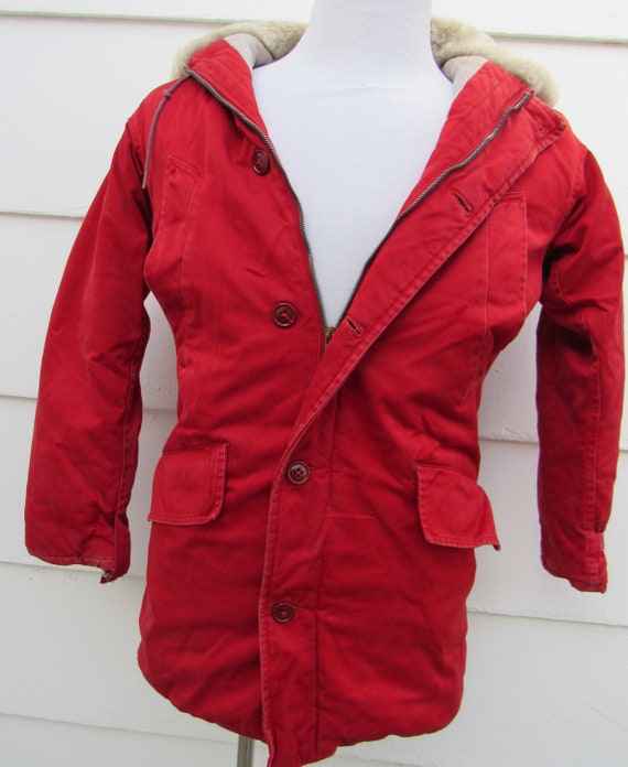 1940s Vintage 40s Mens Red Canvas Gray Sheepskin F