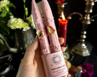 Goddess Aphrodite Ritual Candles: Hand-Poured Soy Wax Crystal Spell Candle Set