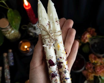 Botanical Soy Wax Ritual Candles: Healing, Clarity, Protection, Altar Decor - Set of Two