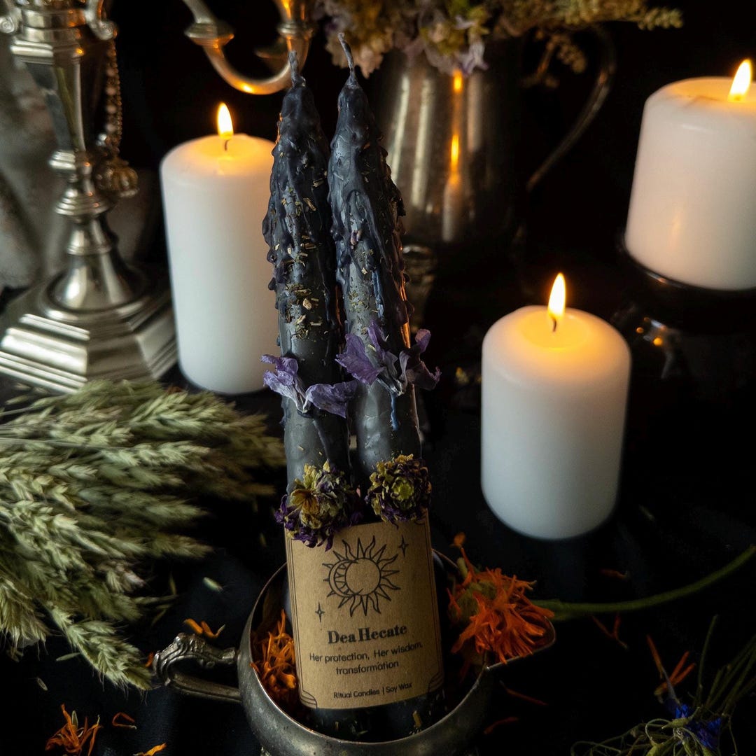 Goddess Hecate Protection Ritual Candle Set | Herbal Soy Wax Offering ...