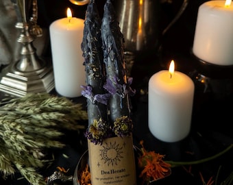 Goddess Hecate Protection Ritual Candle Set | Herbal Soy Wax Offering Candles, Hekate Altar